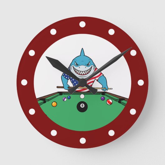 Cool Man Cave Pool Shark Wall Clocks Runde Wanduhr (Vorderseite)