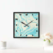 Cool Marble Design in Turquoise and Cream Quadratische Wanduhr (Zuhause)