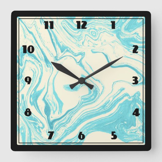 Cool Marble Design in Turquoise and Cream Quadratische Wanduhr (Vorderseite)
