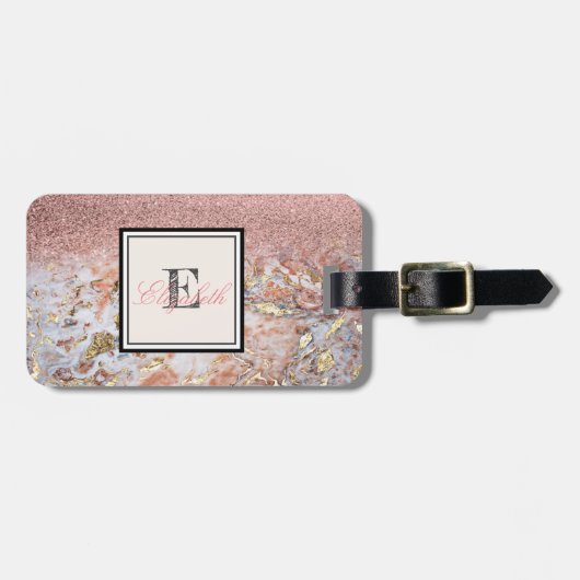 Cool Marble Ombre Glitzer Monogram Personalisiert Gepäckanhänger (Vorderseite horizontal)