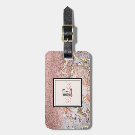 Cool Marble Ombre Glitzer Monogram Personalisiert Gepäckanhänger (Vorderseite vertikal)
