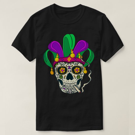 Cool Mardi Gras Candy Skull Wearing Mardi Gras Hat T-Shirt (Design vorne)