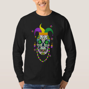 Cool Mardi Gras Skull Jester Hat Masked Beads 3 T-Shirt