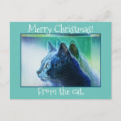 Cool Mint Green Cat Art Frohe Weihnachtsfeiertage Postkarte (Vorderseite)