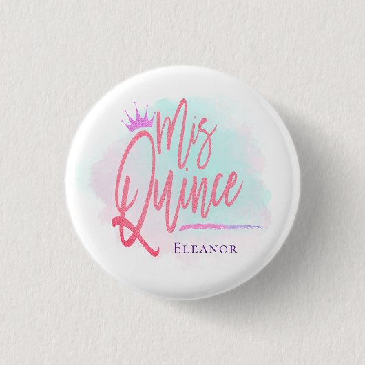 Cool Mis Quince Blush Pink Script Name Button (Vorderseite)