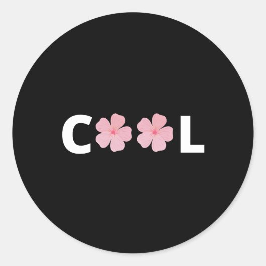 Cool - mit rosa Blume Runder Aufkleber (Vorderseite)
