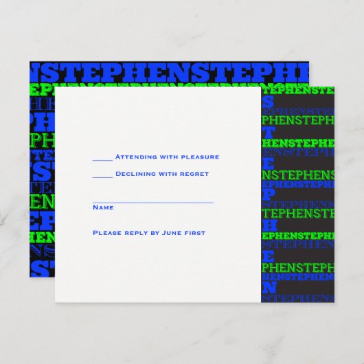 Cool Modern Bar Mitzvah UAWG Stephen RSVP Karte (Vorne/Hinten)
