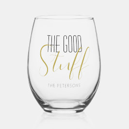 Cool Modern Elegant Good Stuff Gold Black Name Weinglas Ohne Stiel