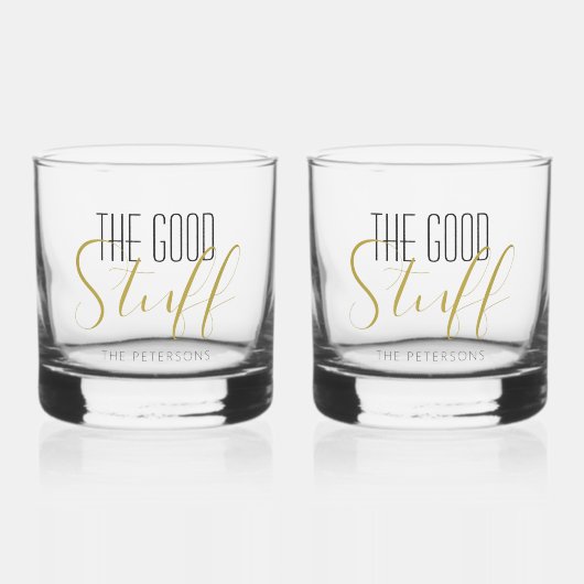 Cool Modern Elegant Good Stuff Gold Black Name Whiskyglas (Vorderseite)