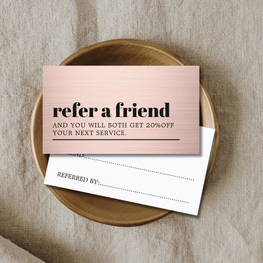 Cool Modern Faux Rose Gold Bold Beauty Salon Empfehlungskarte
