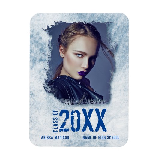 Cool Modern Grunge Foto Blue Grad Ankündigung Magnet (Vertikal)