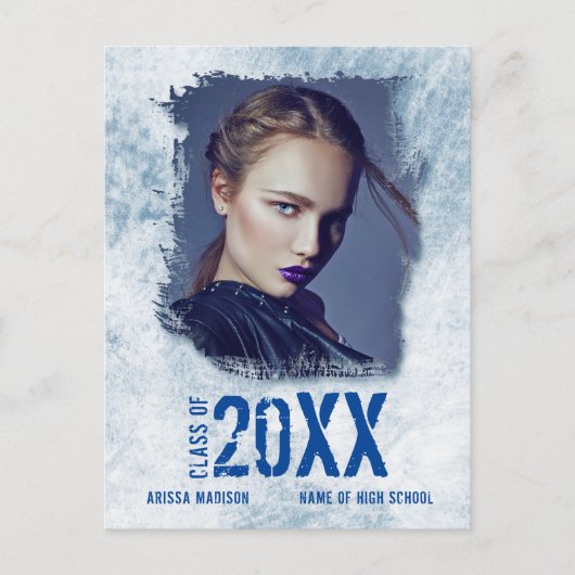 Cool Modern Grunge Foto Blue Grad Ankündigung Postkarte (Vorderseite)