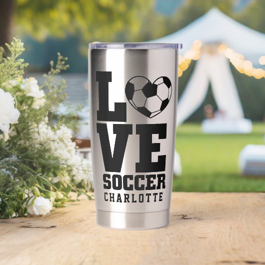 Cool Modern Soccer Liebe Personalisiert Name Thermobecher (Hochzeit)