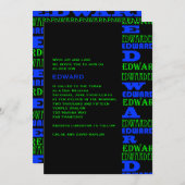 Cool moderne Bar Mitzvah Einladung Black Blue (Vorne/Hinten)