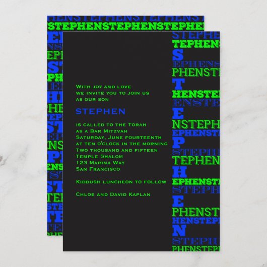 Cool Moderne Bar Mitzvah Einladung Stephen (Vorne/Hinten)