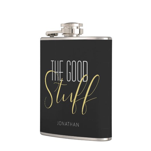 Cool Moderne Elegant Good Tuff Gold Black Name Flachmann (Links)