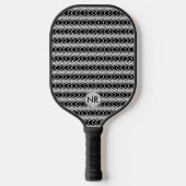 Cool Moderne Schwarz-weiße Trippy Mit Monogramm Pickleball Schläger (Vorderseite)