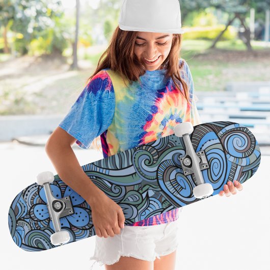 Cool Modernes Blaues Abstraktes Blumenmuster Skateboard