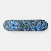 Cool Modernes Blaues Abstraktes Blumenmuster Skateboard (Horizontal)