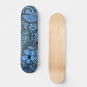 Cool Modernes Blaues Abstraktes Blumenmuster Skateboard (Vorderseite)