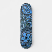 Cool Modernes Blaues Abstraktes Blumenmuster Skateboard (Vorne)