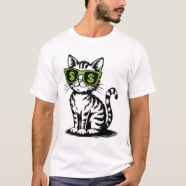 Cool Money Cat with Dollar Sign Glasses Vintage T-Shirt