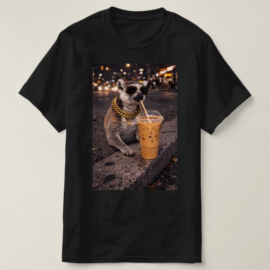 Cool Mongoose Drinking Iced Coffee Funny Animal  T-Shirt (Design vorne)