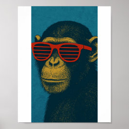 Cool Monkey with Red Sunglasses Poster