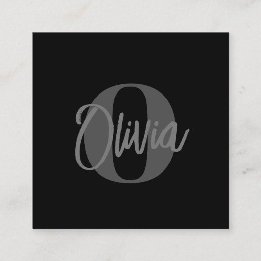 Cool Monochrome Black Grey Trendy Script Monogram Quadratische Visitenkarte (Vorderseite)