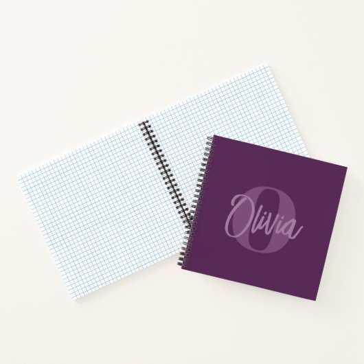 Cool Monochrome Purple Trendy Script Monogram Notizblock (Innenseite)