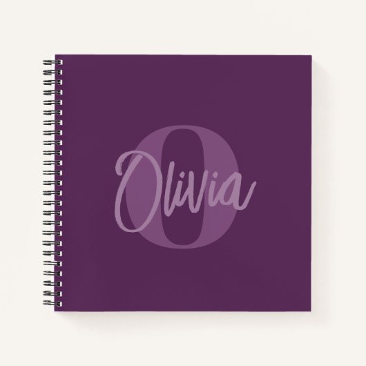 Cool Monochrome Purple Trendy Script Monogram Notizblock (Vorderseite)