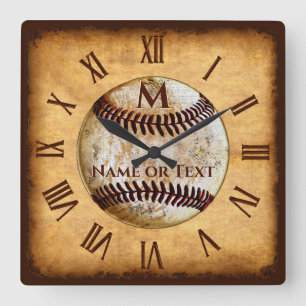 Cool Monogram and Personalized Baseball Clock Quadratische Wanduhr