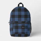 Cool Monogram Initials Blue Gingham Buffalo Karo Bedruckter Rucksack (Vorderseite)