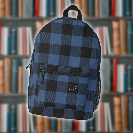 Cool Monogram Initials Blue Gingham Buffalo Karo Bedruckter Rucksack