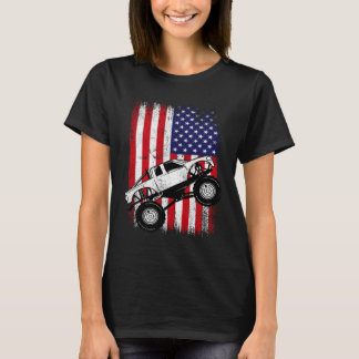 Cool Monster Truck Kids Distressed USA American Fl T-Shirt