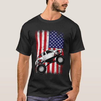 Cool Monster Truck Kids Distressed USA American Fl T-Shirt