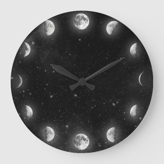 Cool Moon Phases Minimal Novelty Wall Clock Große Wanduhr (Vorderseite)