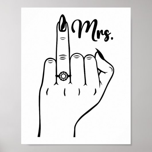 Cool Mrs Just Married Ehefrau Wedding Finger Ring Poster (Vorne)