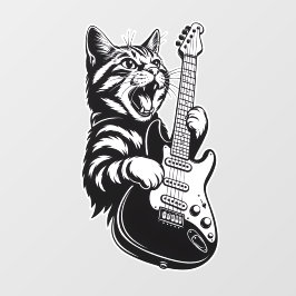 Cool Music Love | Rock Cat Playing Electric Guitar Fensteraufkleber