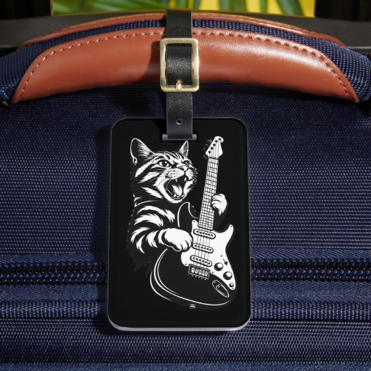 Cool Music Love | Rock Cat Playing Electric Guitar Gepäckanhänger (Vorderseite Insitu 2)