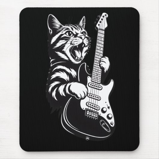 Cool Music Love | Rock Cat Playing Electric Guitar Mousepad (Vorne)