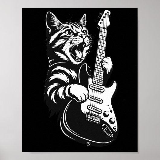 Cool Music Love | Rock Cat Playing Electric Guitar Poster (Vorne)