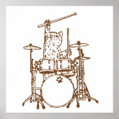 Cool Musician Cat Playing Drums Poster (Vorne)