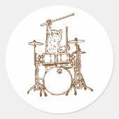 Cool Musician Cat Playing Drums  Runder Aufkleber (Vorderseite)