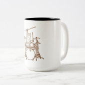Cool Musician Cat Playing Drums Zweifarbige Tasse (VorderseiteRechts)