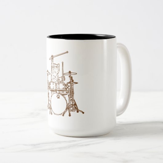 Cool Musician Cat Playing Drums Zweifarbige Tasse (VorderseiteRechts)