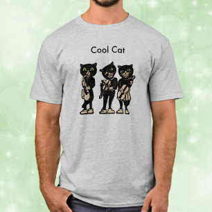 Cool Musiker Schwarze Vintage Katzen T-Shirt