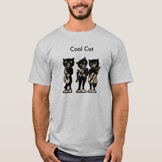 Cool Musiker Schwarze Vintage Katzen T-Shirt (Vorderseite)
