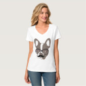 Cool Mustache French Bulldog T-Shirt (Vorderseite Vollansicht)