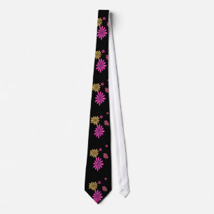 cool, Muster, Blumen, rosa, gelb und schwarz Krawatte